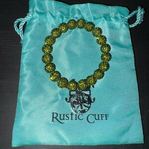 Rustic Cuff Olive Beaded Bracelet with Silver Charm